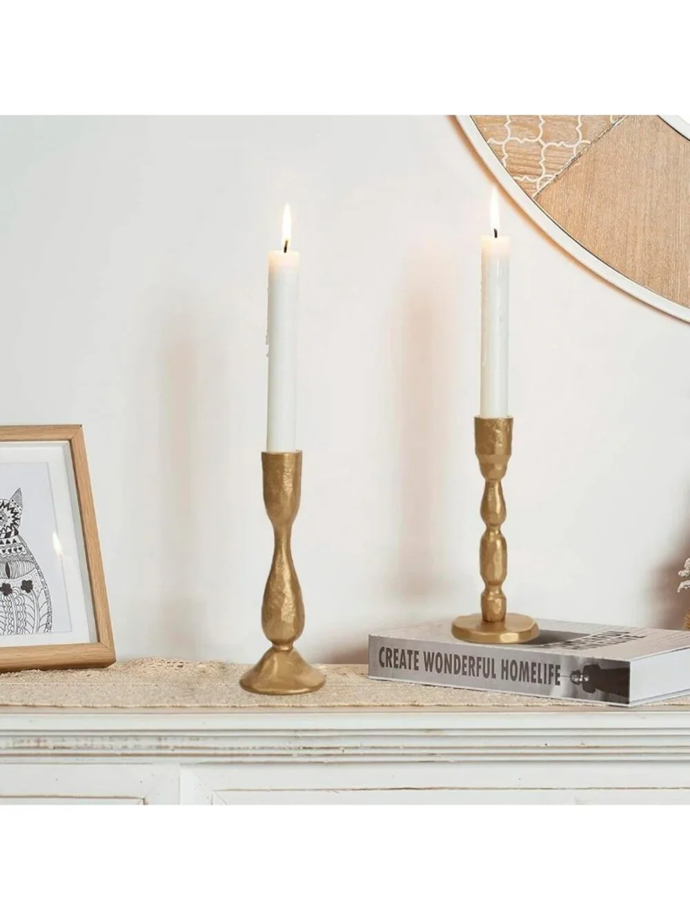 Handcrafted Antique Brass Taper Candle Holders - Set of 2 Decorative